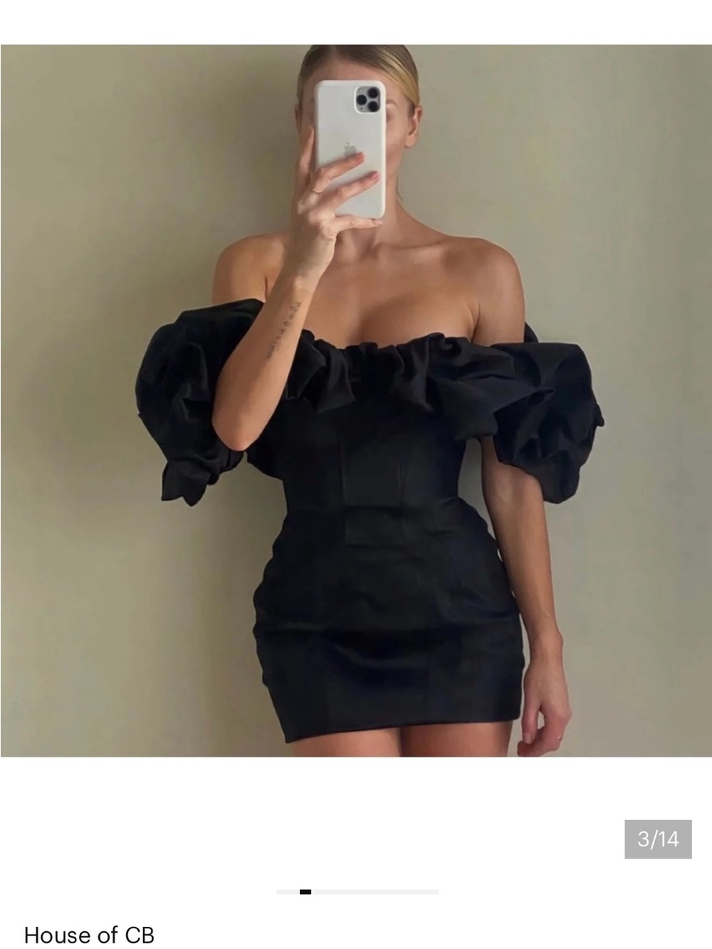 House of CB Black Off-the-Shoulder Puff Sleeve Mini